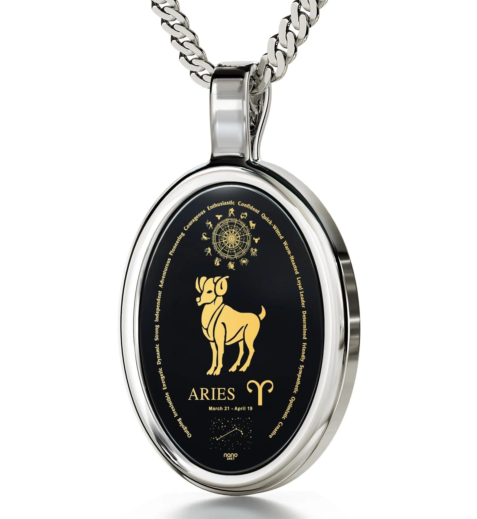 The World of Aries, 925 Sterling Silver Necklace, Onyx