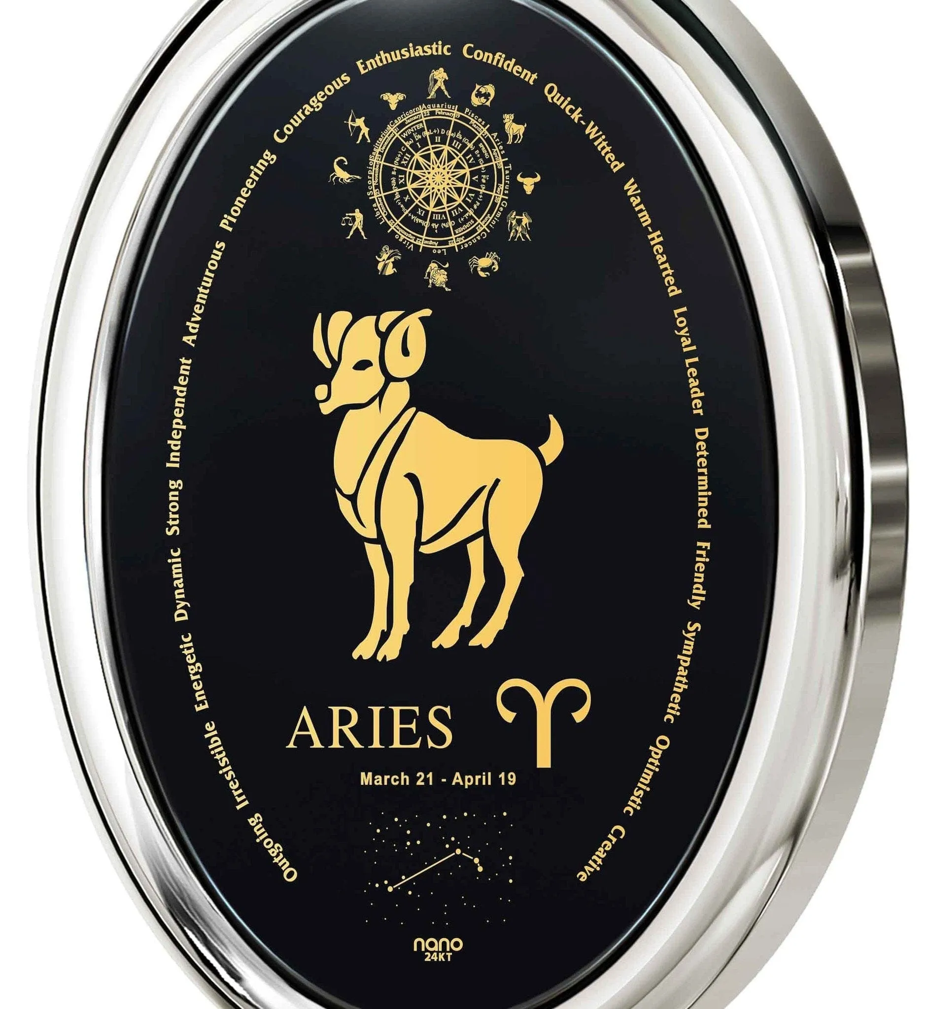 The World of Aries, 925 Sterling Silver Necklace, Onyx