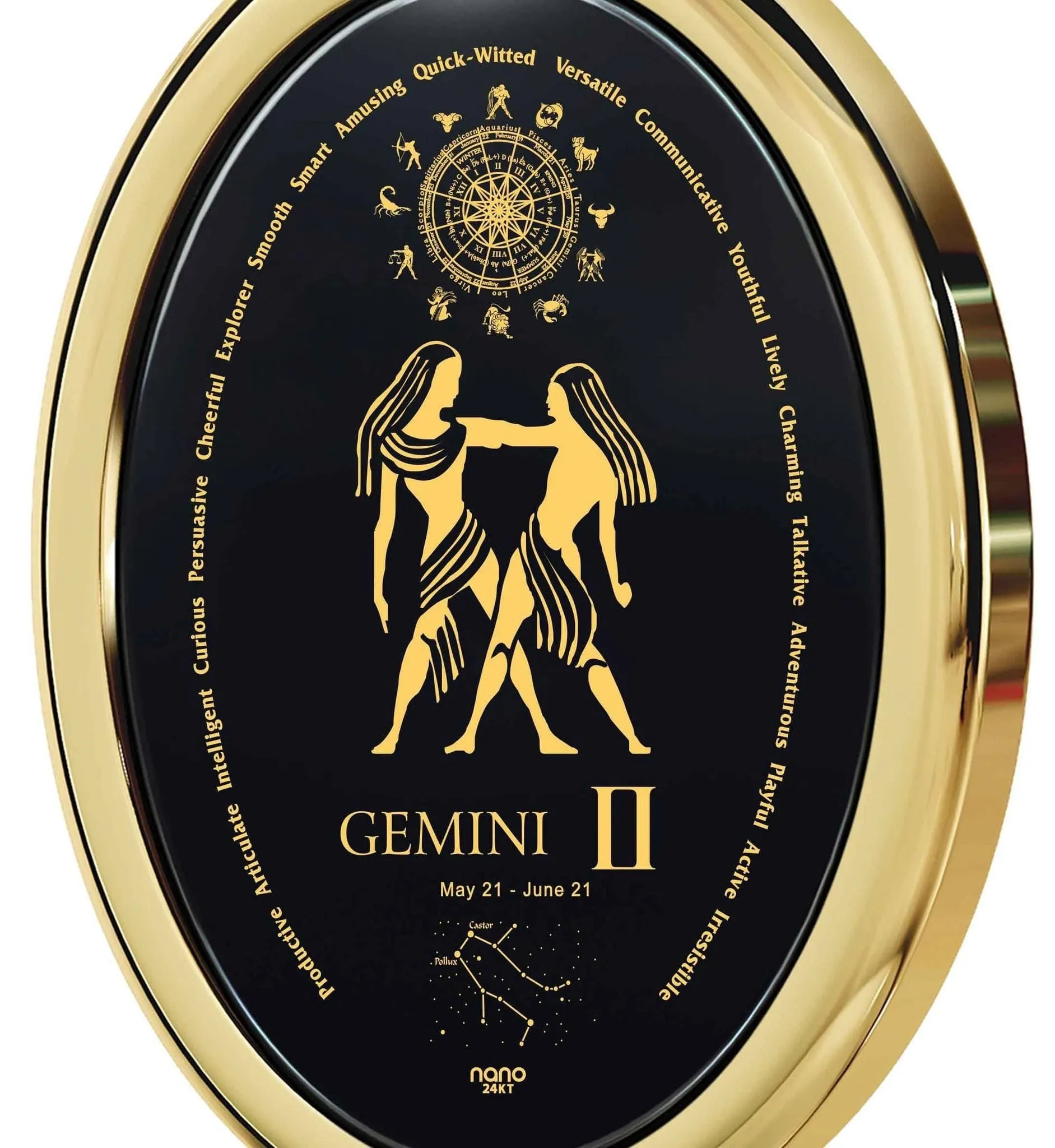 The World of Gemini, Sterling Silver Gold Plated (Vermeil) Necklace, Onyx