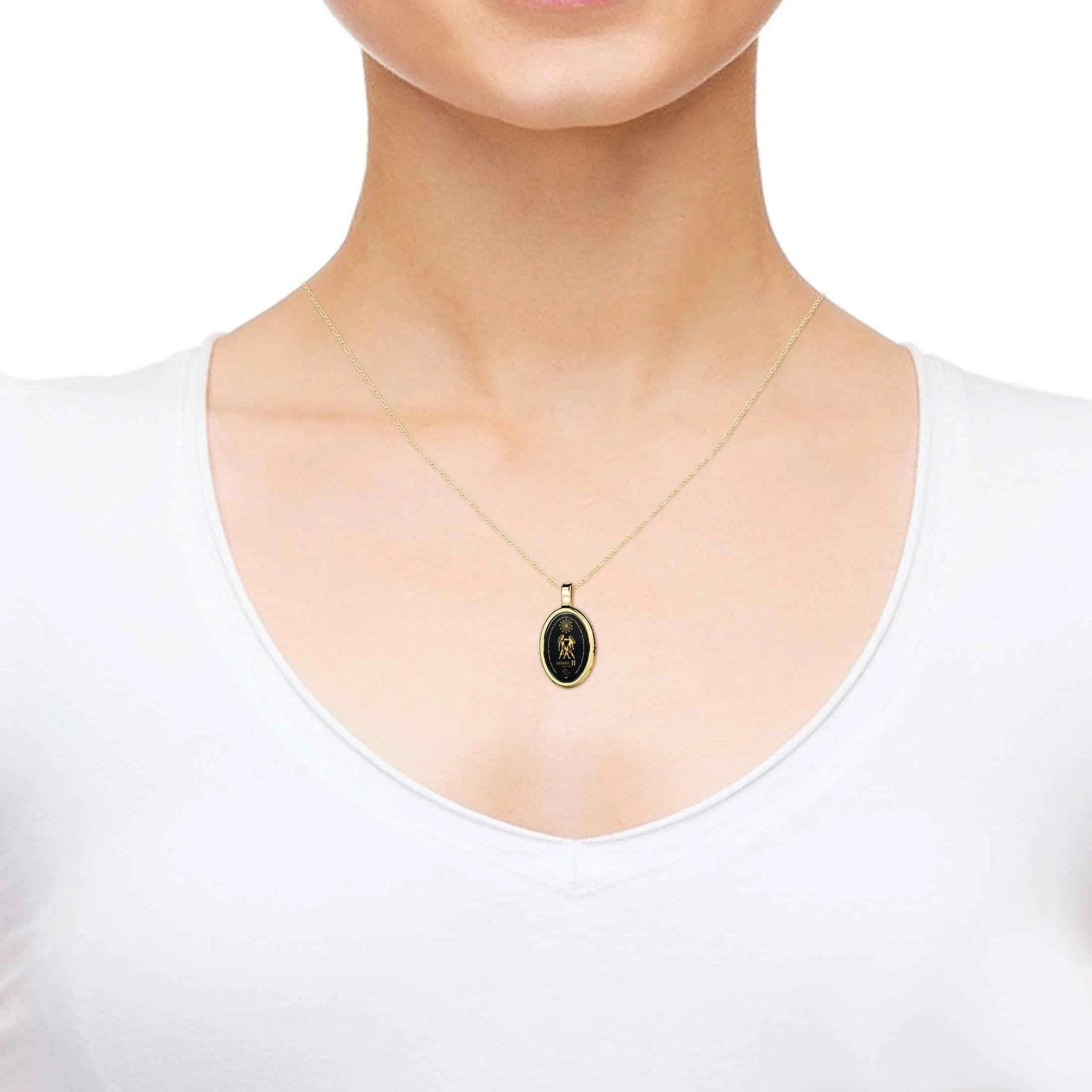 The World of Gemini, Sterling Silver Gold Plated (Vermeil) Necklace, Onyx