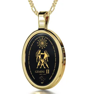 The World of Gemini, Sterling Silver Gold Plated (Vermeil) Necklace, Onyx