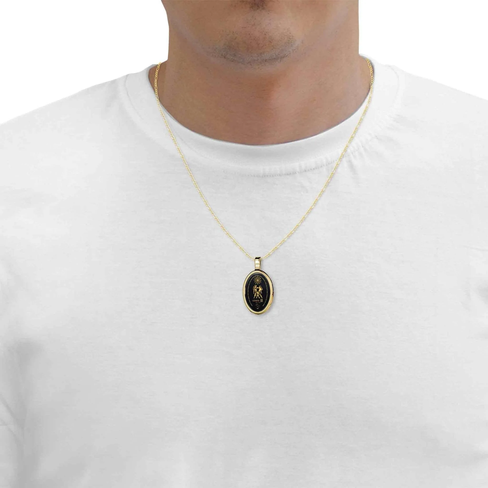 The World of Gemini, Sterling Silver Gold Plated (Vermeil) Necklace, Onyx