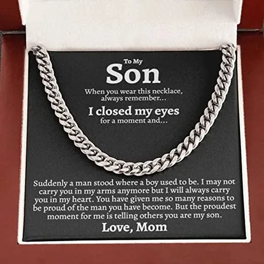 To My Son Stainless Steel Cuban Chain Necklace, Father Mother To Son Gifts, Gifts for Son Birthday