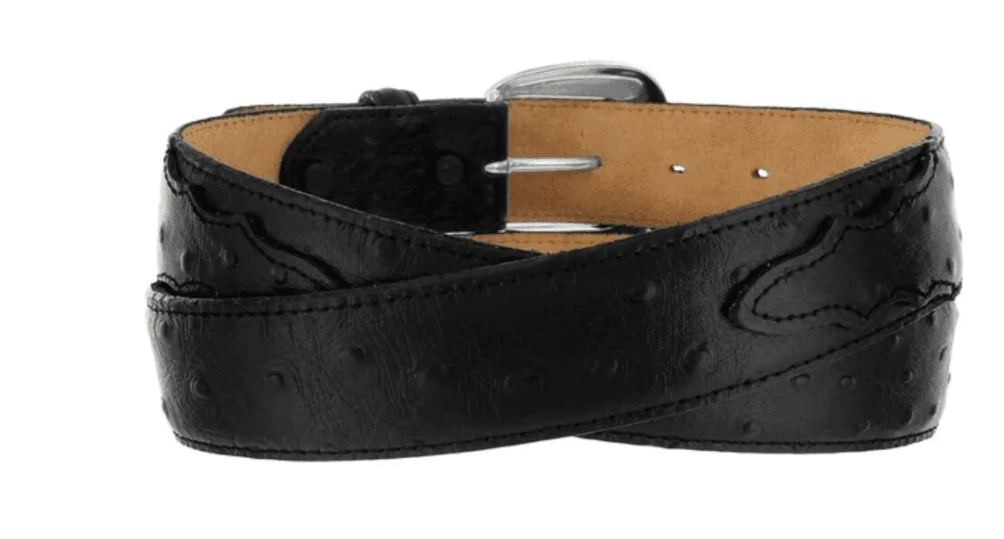 Tony Lama Men's Ostrich Print 1 3/8" Black Dress Belt 1373L