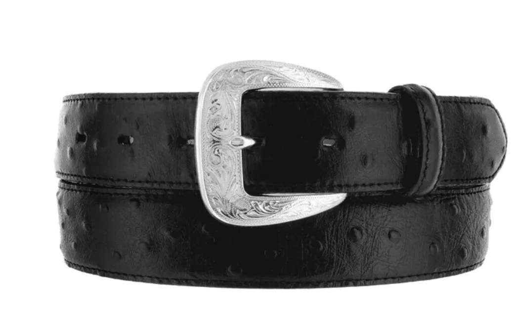 Tony Lama Men's Ostrich Print 1 3/8" Black Dress Belt 1373L