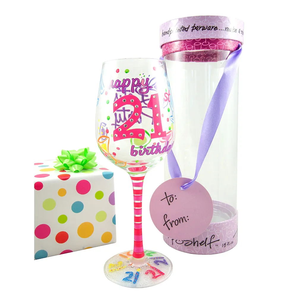Top Shelf Unique Hand Painted 21st Birthday Wine Glass (WS)
