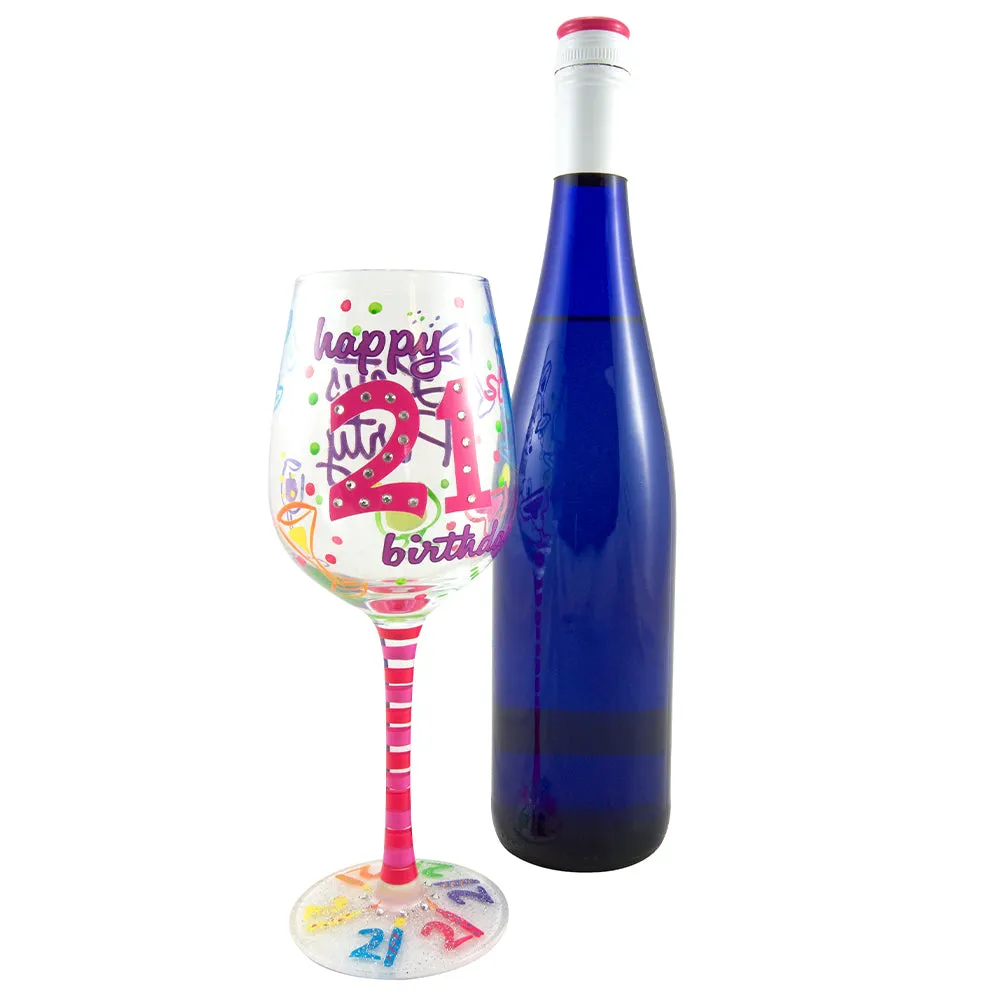 Top Shelf Unique Hand Painted 21st Birthday Wine Glass (WS)