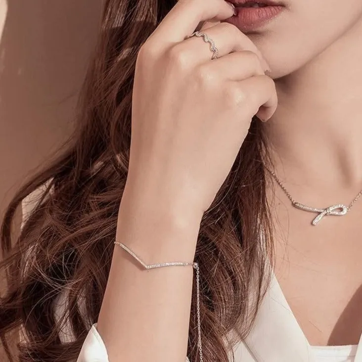 V Shape Geometric Silver Bracelet Necklace Charm Jewelry GV352