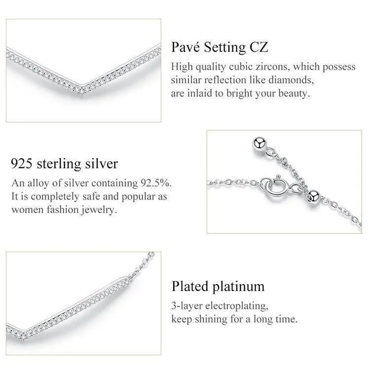 V Shape Geometric Silver Bracelet Necklace Charm Jewelry GV352