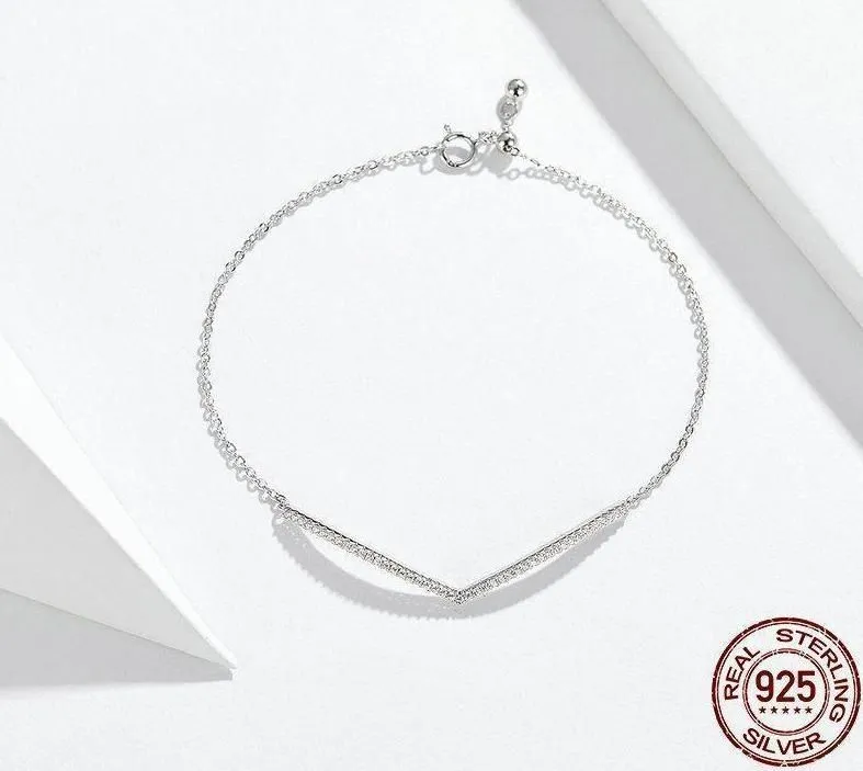 V Shape Geometric Silver Bracelet Necklace Charm Jewelry GV352