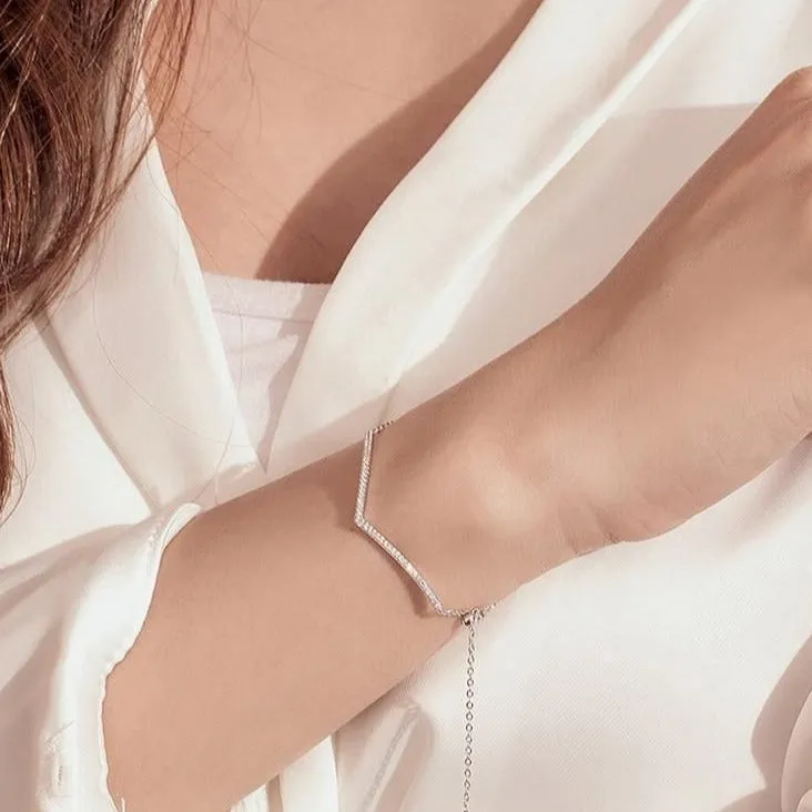 V Shape Geometric Silver Bracelet Necklace Charm Jewelry GV352