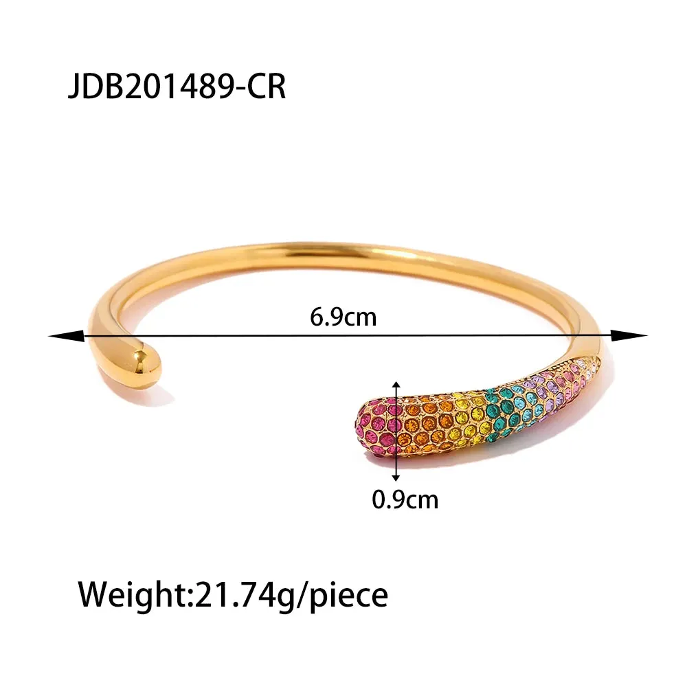 VAIGE Trendy Waterproof Colorful Cubic Zirconia and Pearl Stainless Steel Cuff Bracelet – Chic Geometric Jewelry Accessory