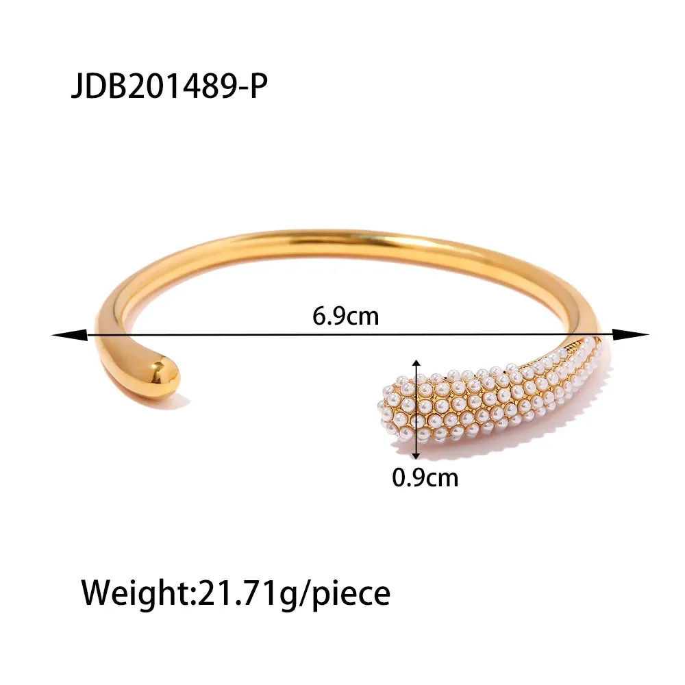 VAIGE Trendy Waterproof Colorful Cubic Zirconia and Pearl Stainless Steel Cuff Bracelet – Chic Geometric Jewelry Accessory