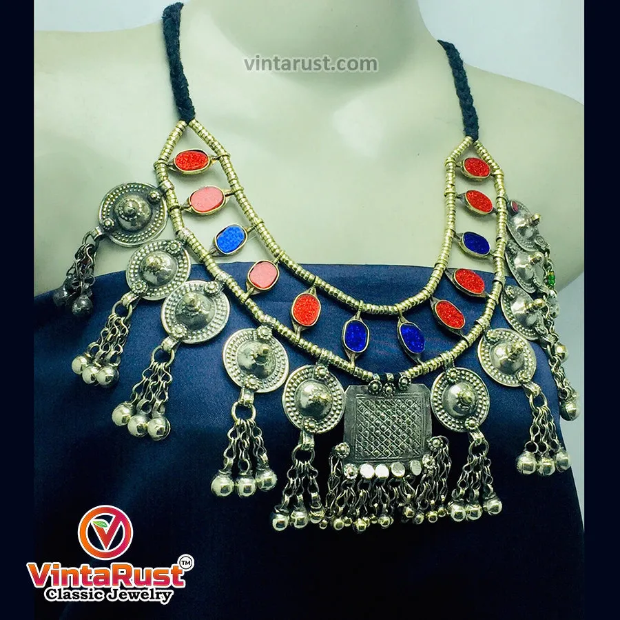 Vintage Blue and Red Statement Choker Necklace