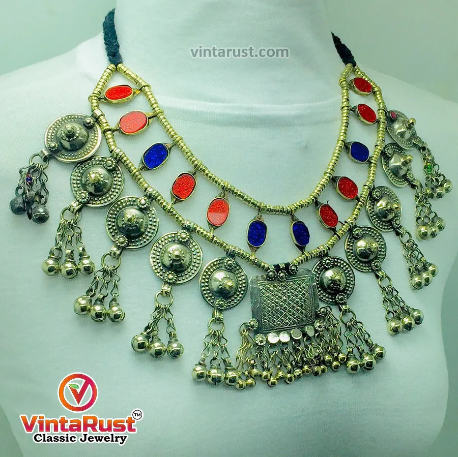 Vintage Blue and Red Statement Choker Necklace