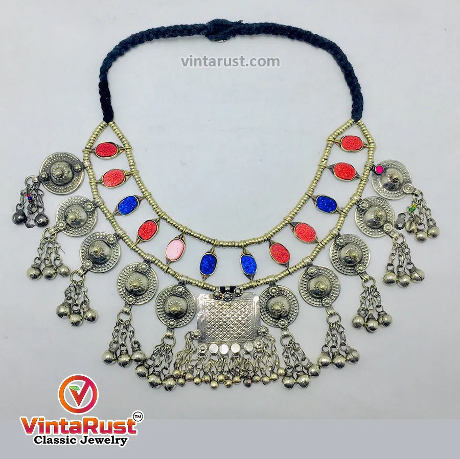 Vintage Blue and Red Statement Choker Necklace