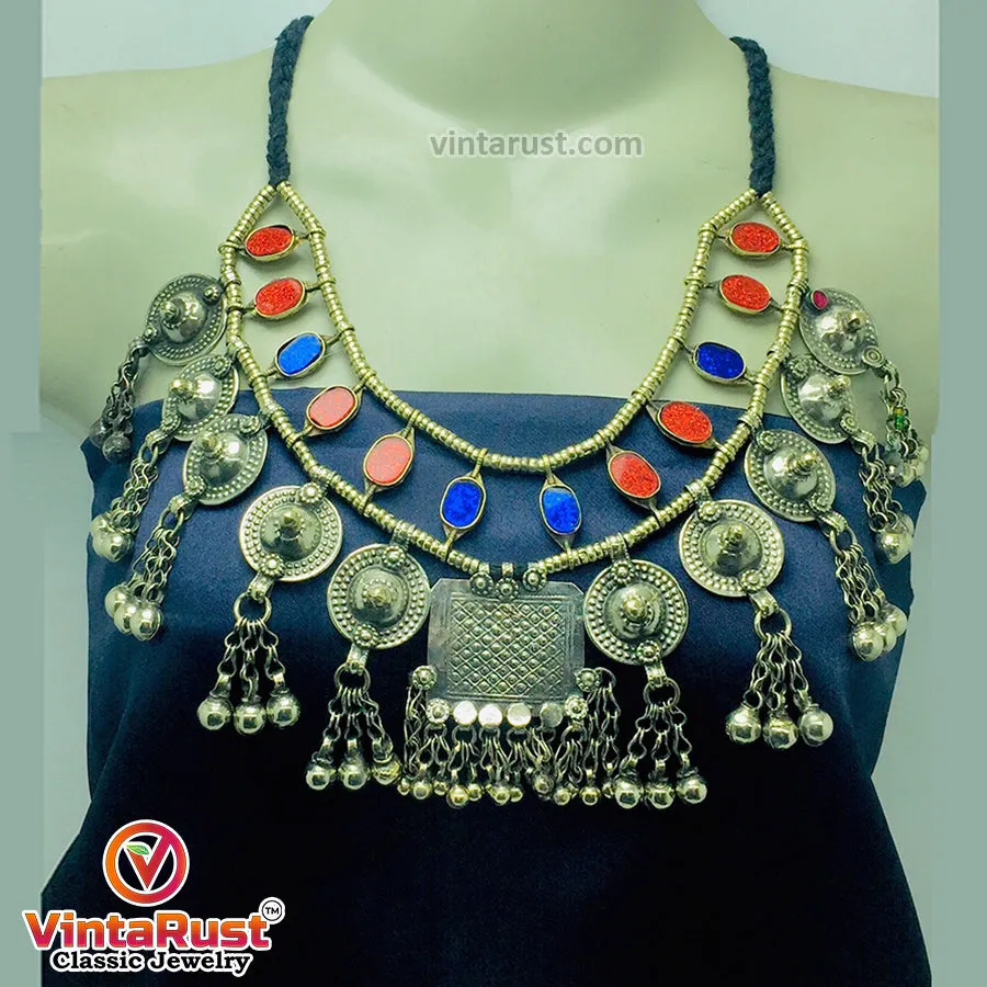 Vintage Blue and Red Statement Choker Necklace