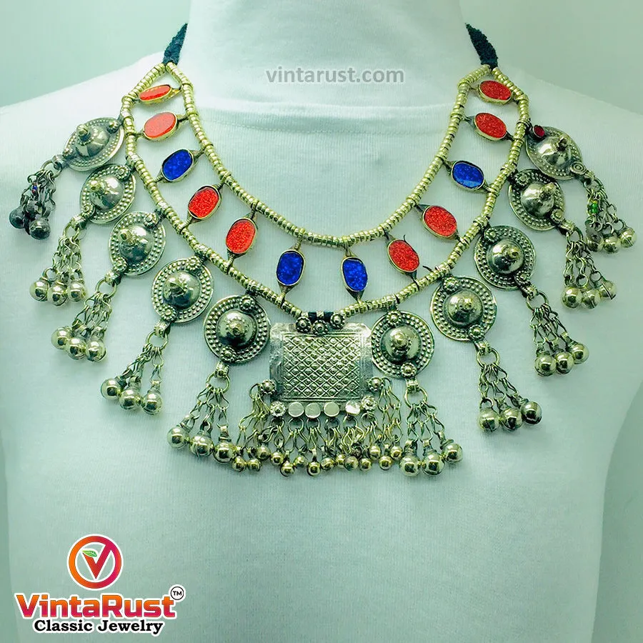 Vintage Blue and Red Statement Choker Necklace