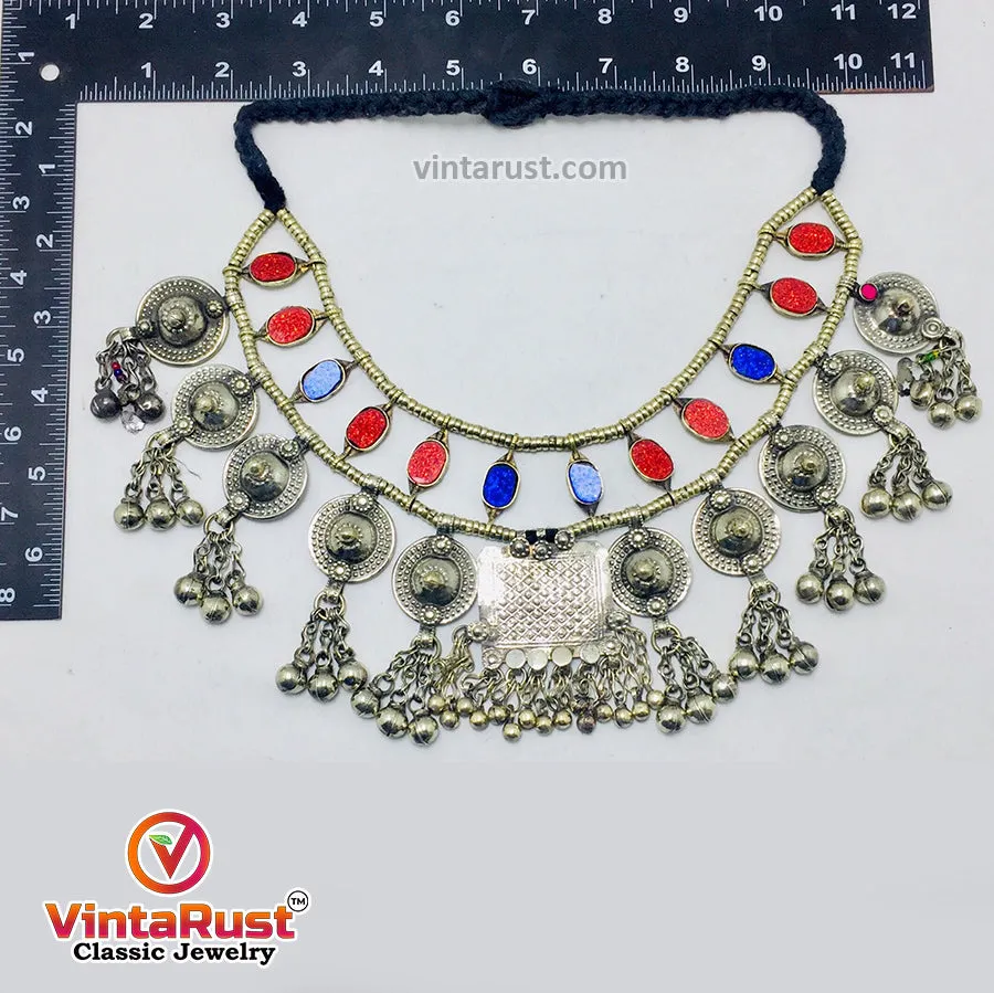 Vintage Blue and Red Statement Choker Necklace