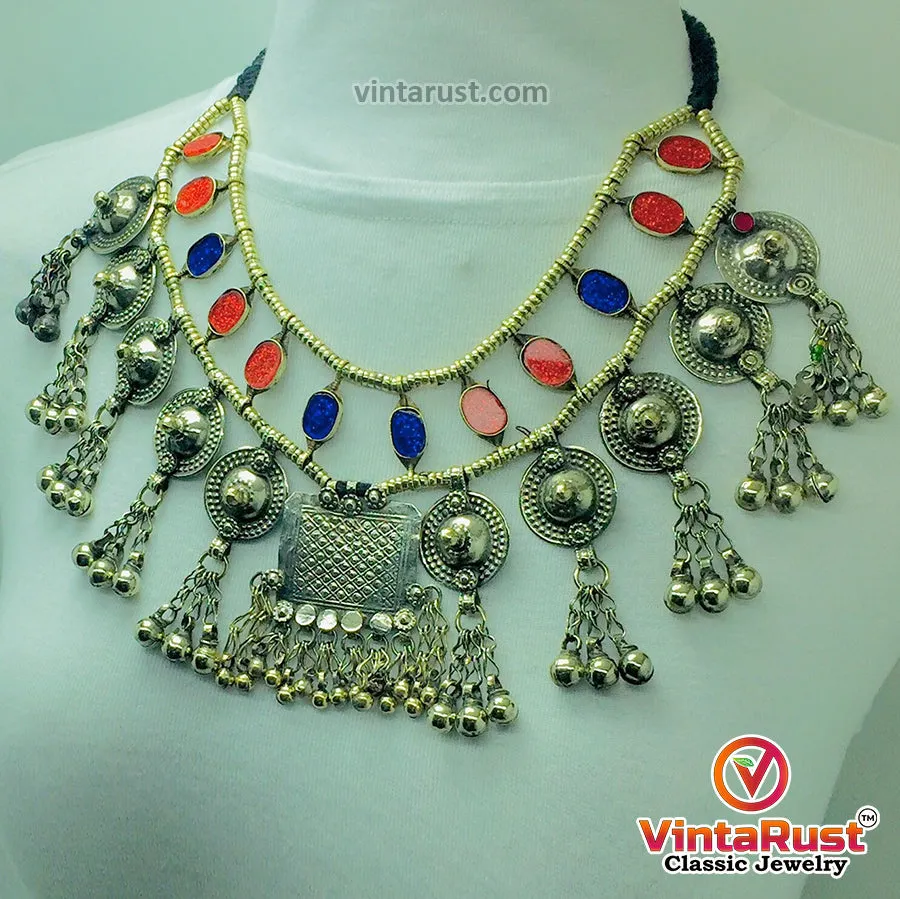 Vintage Blue and Red Statement Choker Necklace