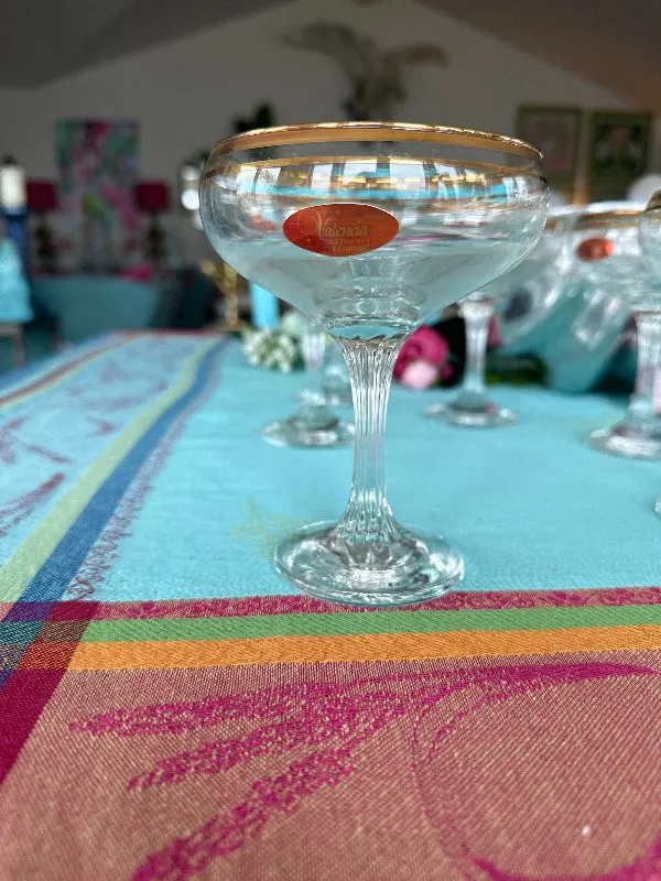 Vintage Champagne Coupes Valencia 24 kt Gold, Set of 6