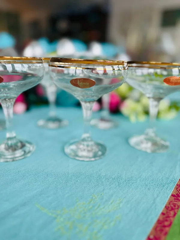 Vintage Champagne Coupes Valencia 24 kt Gold, Set of 6