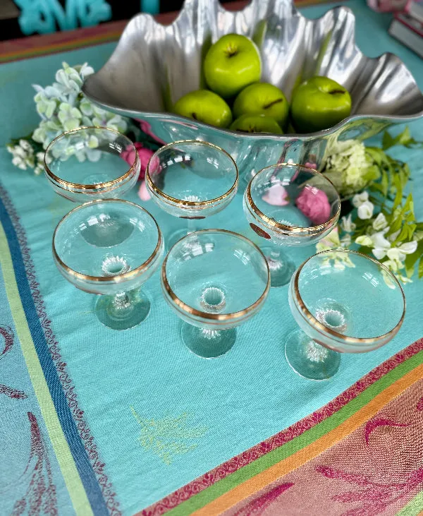 Vintage Champagne Coupes Valencia 24 kt Gold, Set of 6