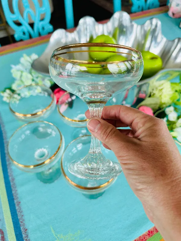Vintage Champagne Coupes Valencia 24 kt Gold, Set of 6