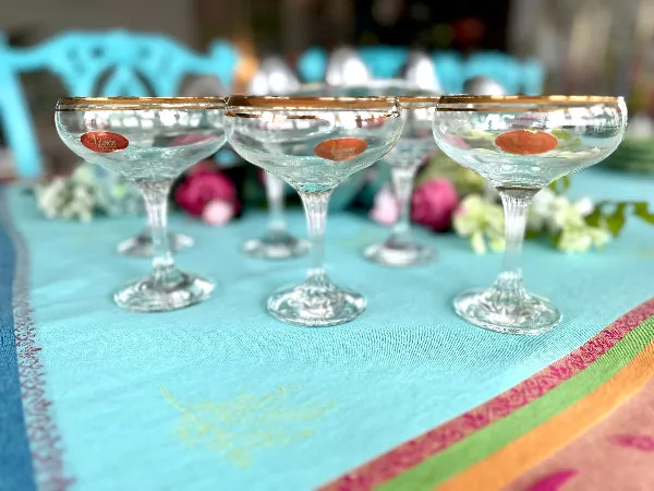 Vintage Champagne Coupes Valencia 24 kt Gold, Set of 6