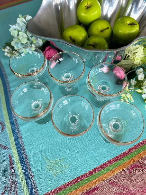 Vintage Champagne Coupes Valencia 24 kt Gold, Set of 6