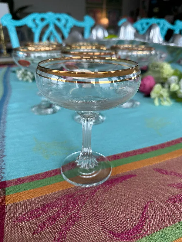 Vintage Champagne Coupes Valencia 24 kt Gold, Set of 6