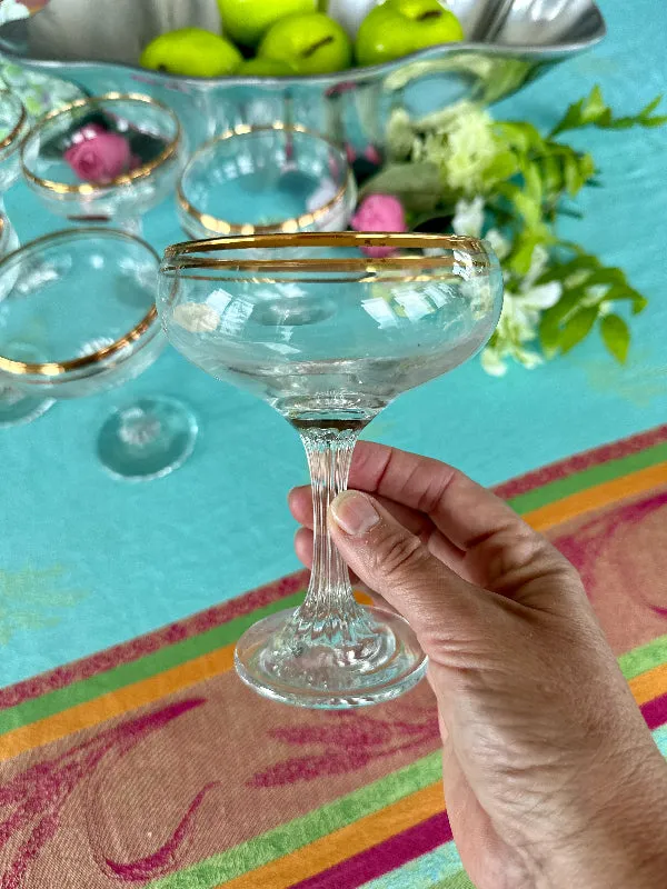 Vintage Champagne Coupes Valencia 24 kt Gold, Set of 6
