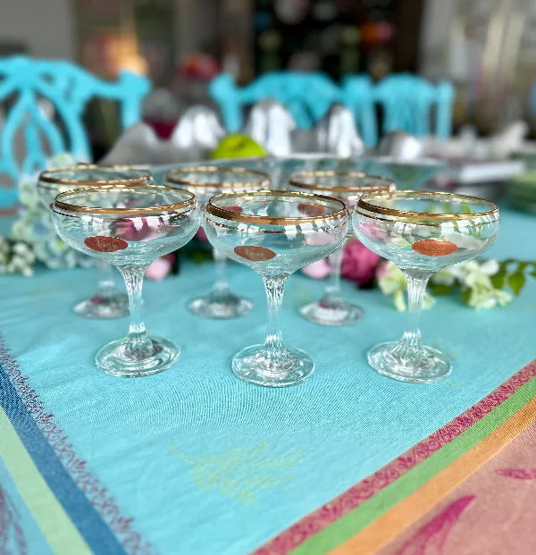 Vintage Champagne Coupes Valencia 24 kt Gold, Set of 6