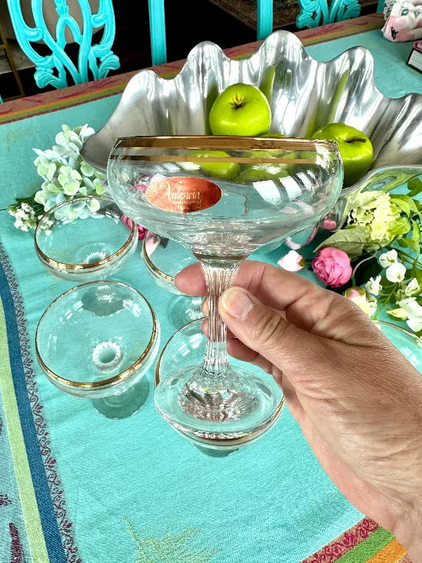 Vintage Champagne Coupes Valencia 24 kt Gold, Set of 6