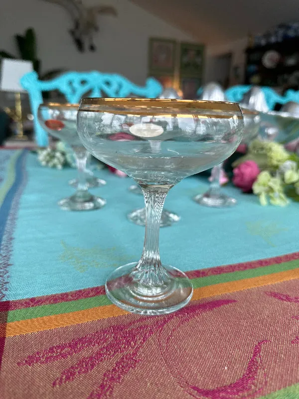 Vintage Champagne Coupes Valencia 24 kt Gold, Set of 6