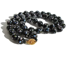 Vintage Chinese Export Necklace Black Polka Dot Beads
