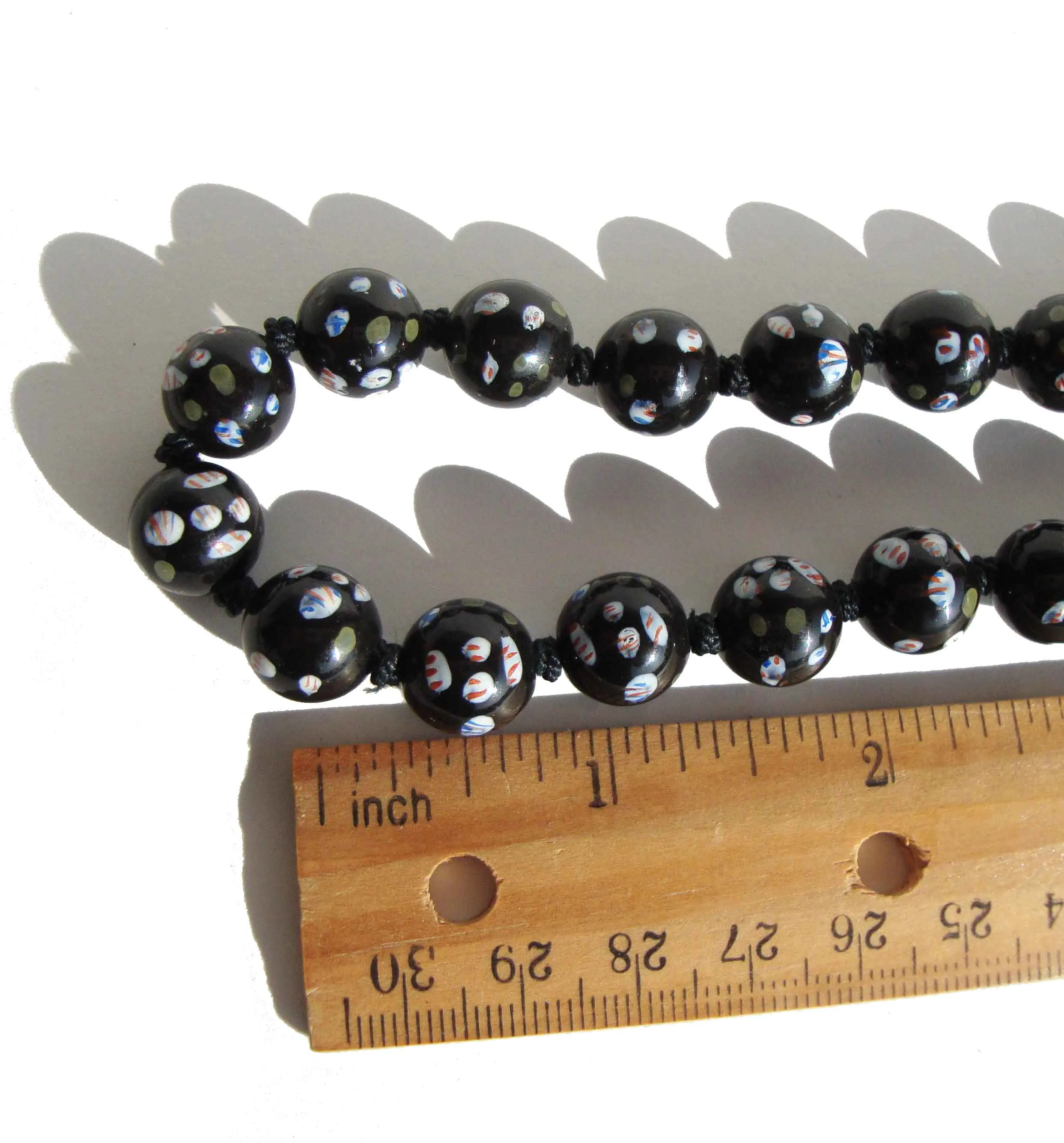 Vintage Chinese Export Necklace Black Polka Dot Beads
