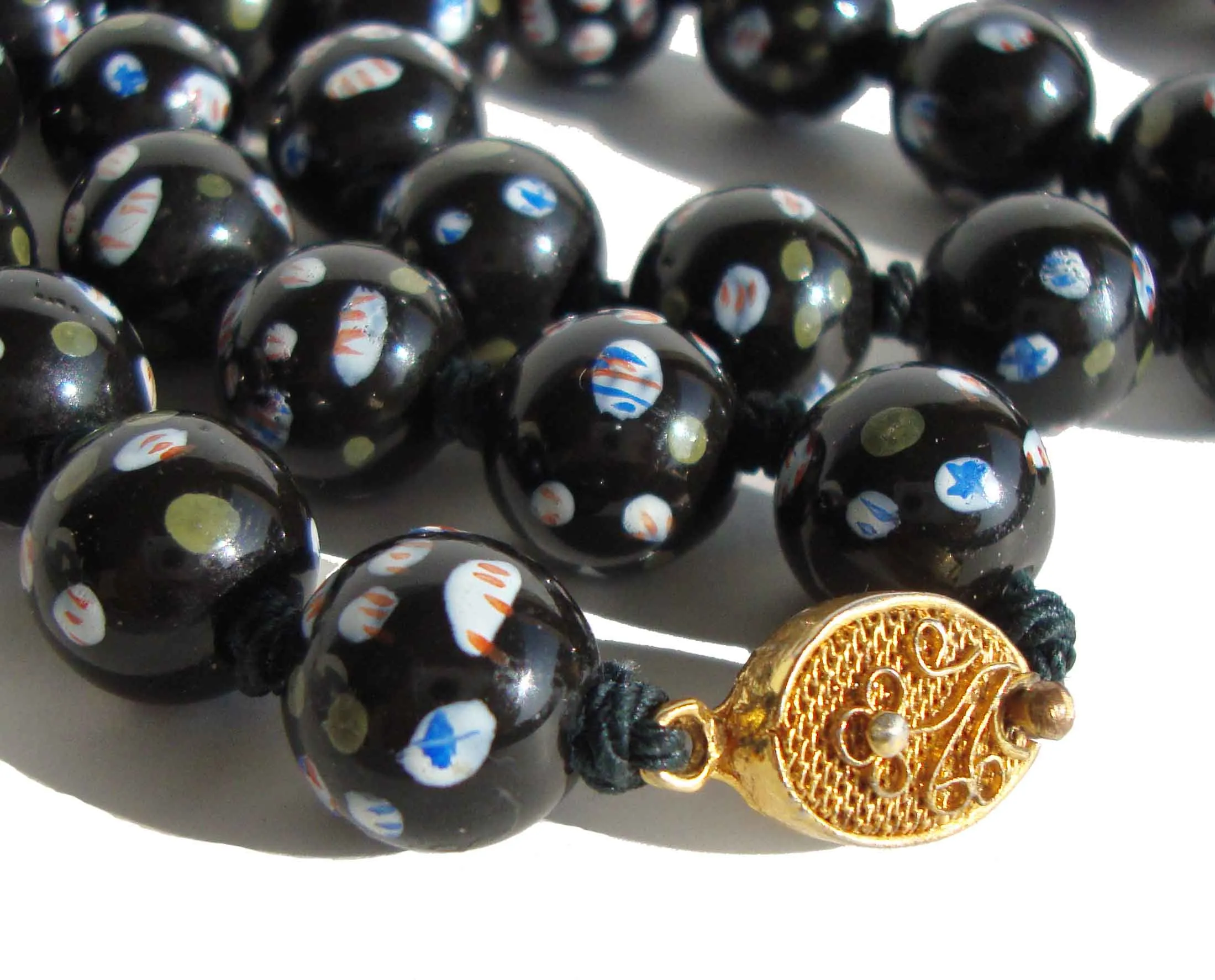 Vintage Chinese Export Necklace Black Polka Dot Beads