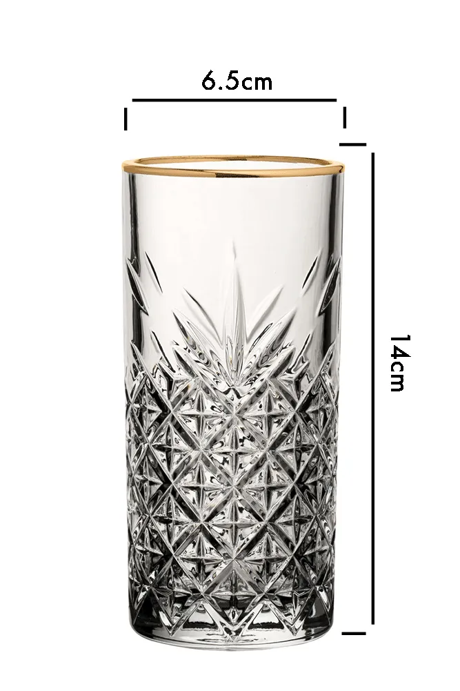 Vintage Cut Glass Hi Ball With Gold Rim