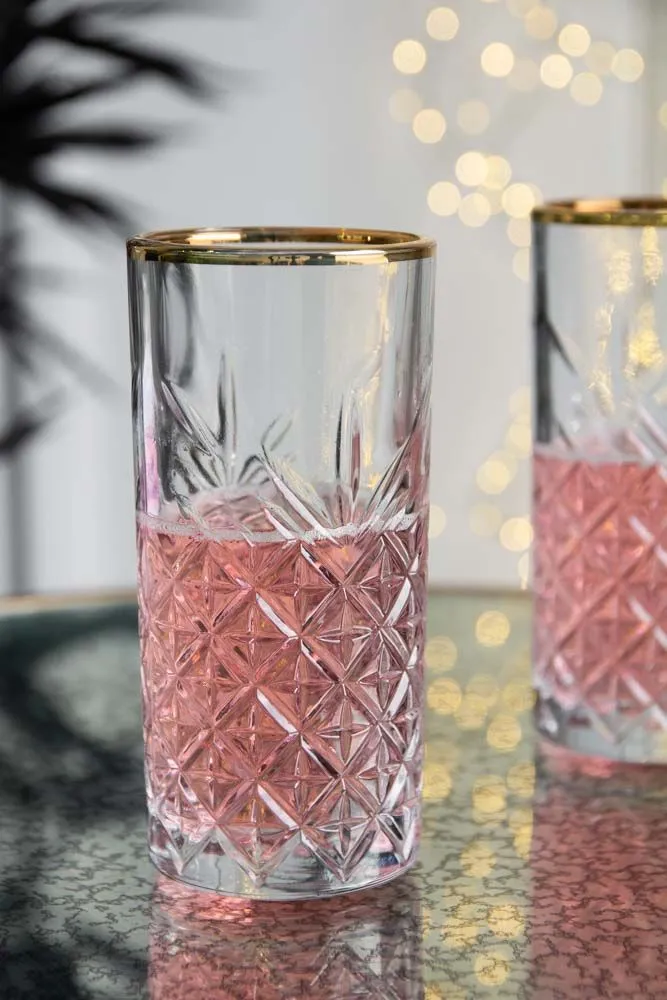 Vintage Cut Glass Hi Ball With Gold Rim