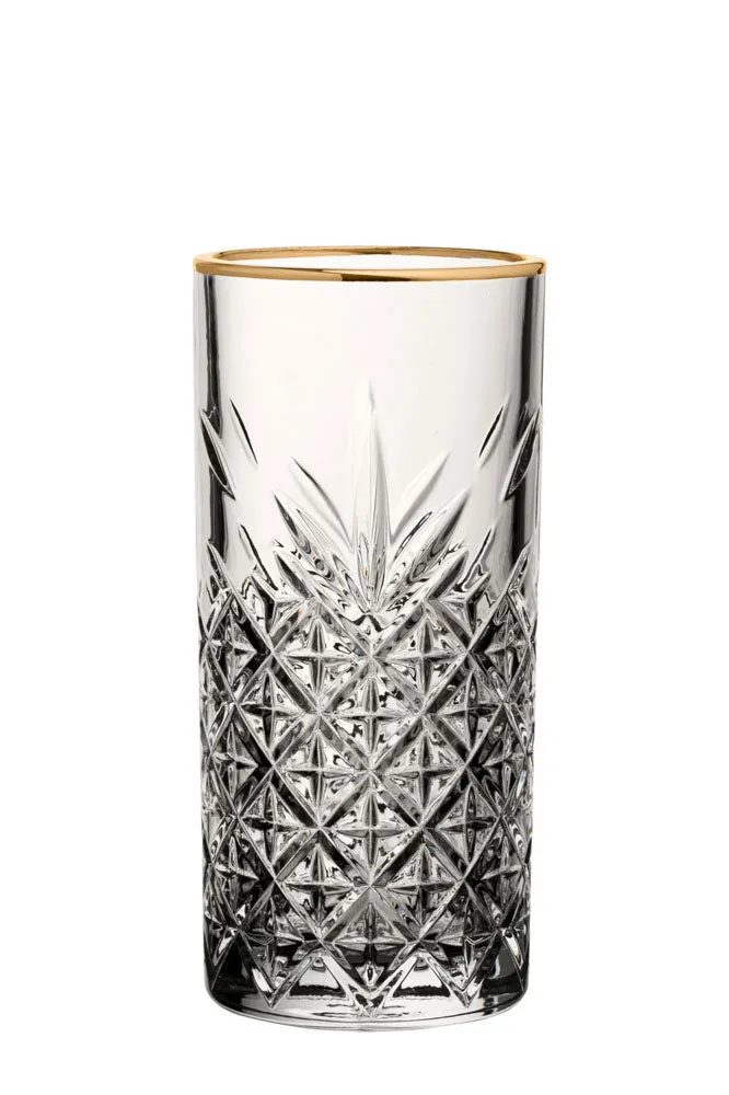 Vintage Cut Glass Hi Ball With Gold Rim
