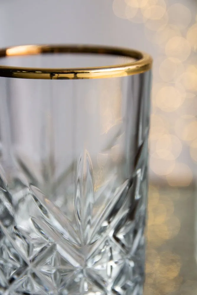 Vintage Cut Glass Hi Ball With Gold Rim