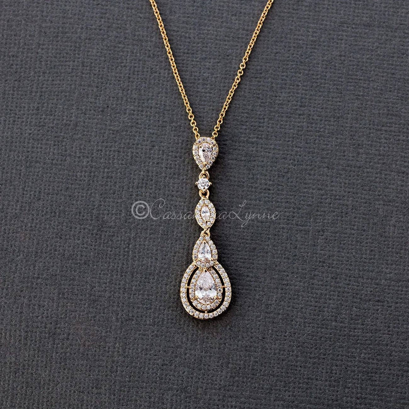 Vintage CZ Pendant Necklace in Rose Gold Silver Gold