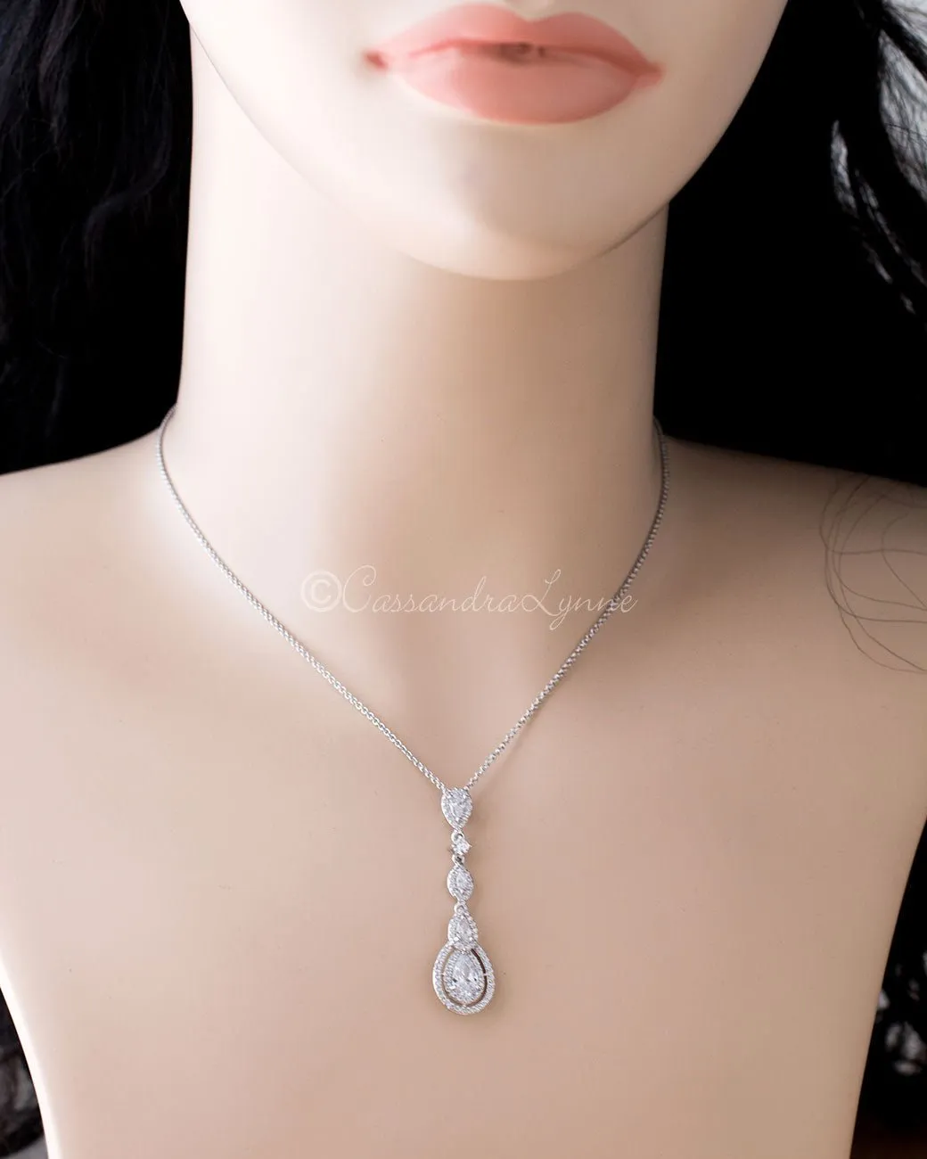 Vintage CZ Pendant Necklace in Rose Gold Silver Gold