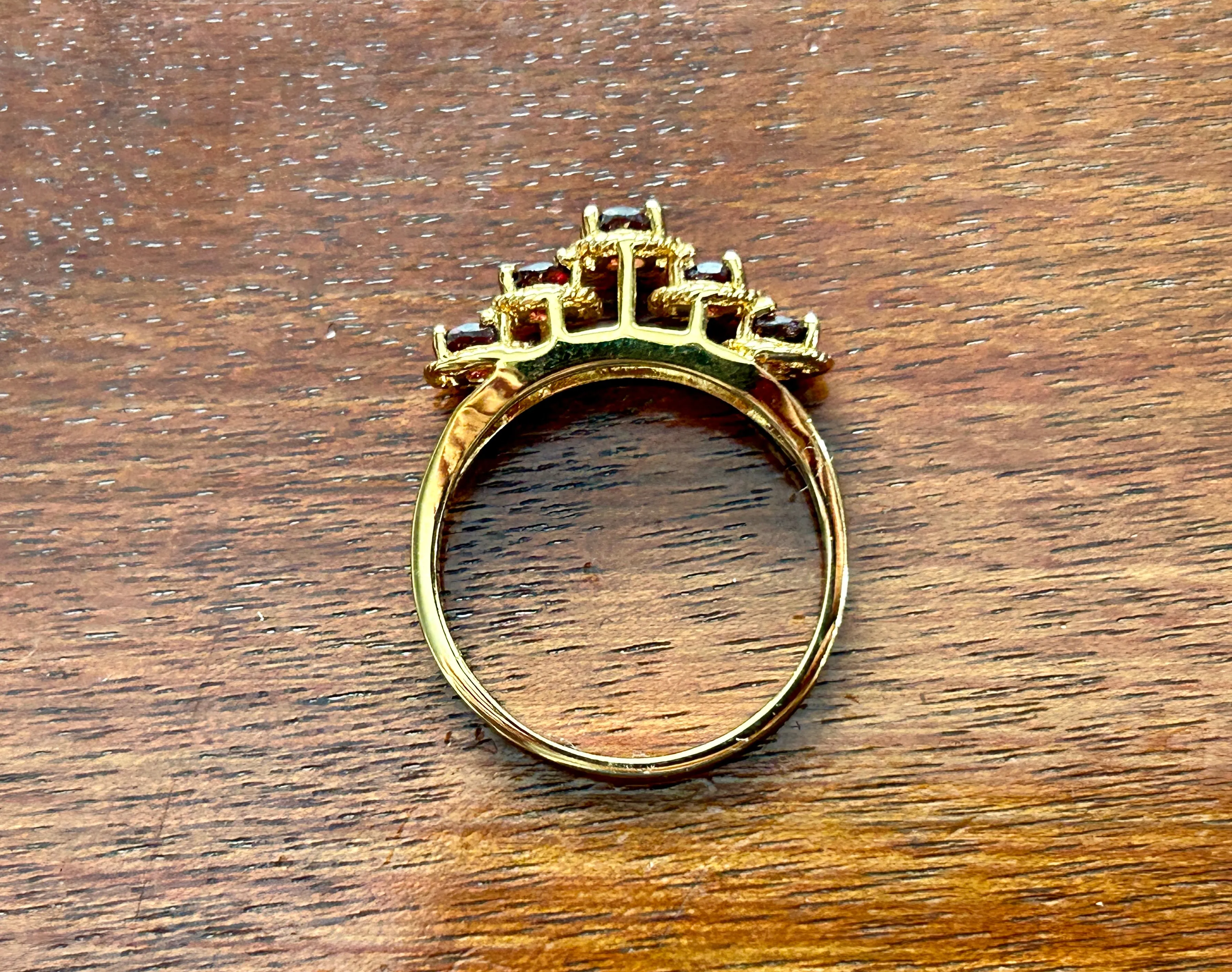 Vintage Gold Tone 5 Stone Oval Red Stone Cocktail Ring Sz 9
