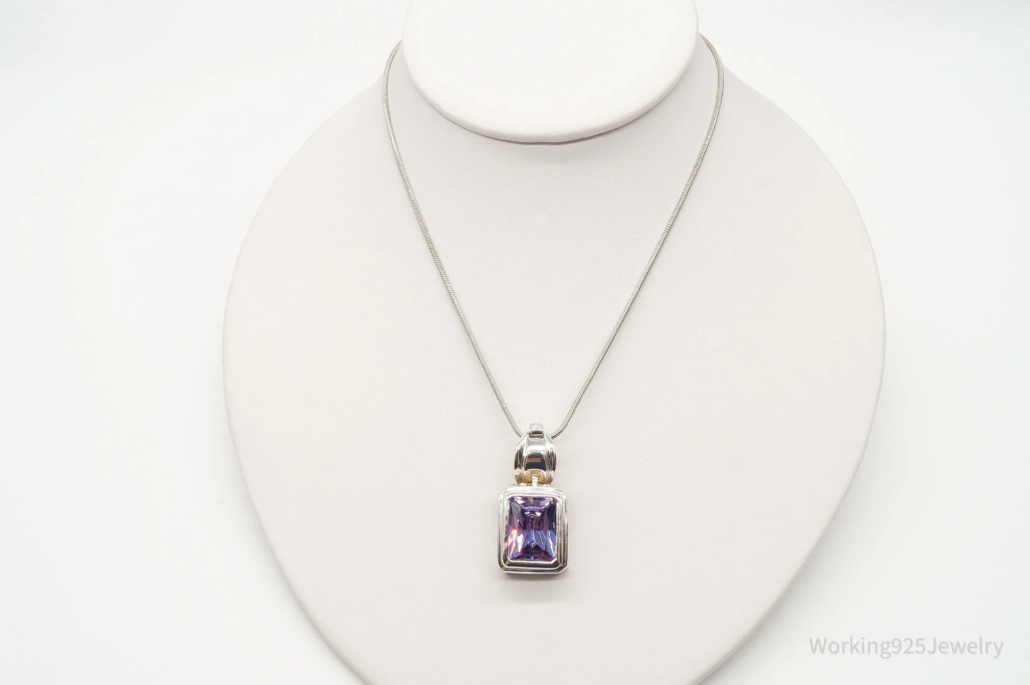 Vintage Large Purple Cubic Zirconia Sterling Silver Necklace