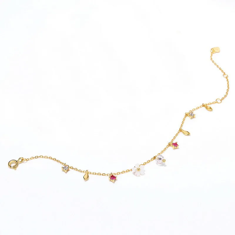 White Pear Blossom Colourful Zircon Sterling Silver Bracelet