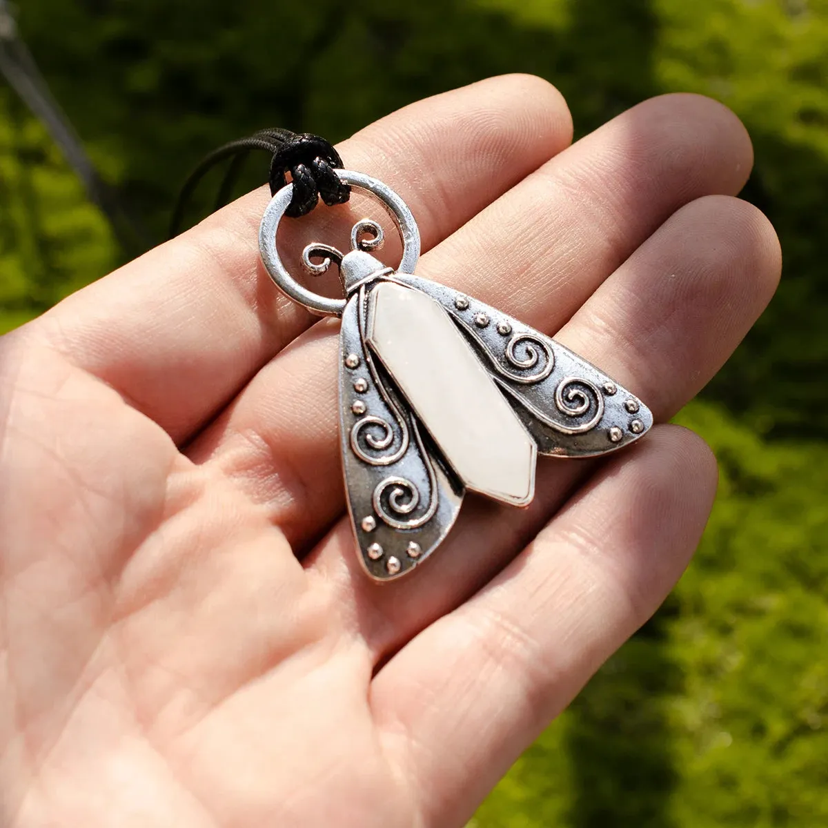 Witch Skull Moth Pendant Necklace - Natural Stone Gothic Occult Wicca Jewelry