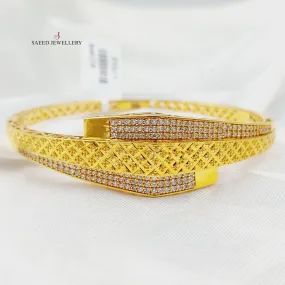 Zircon Studded Engraved Bangle Bracelet