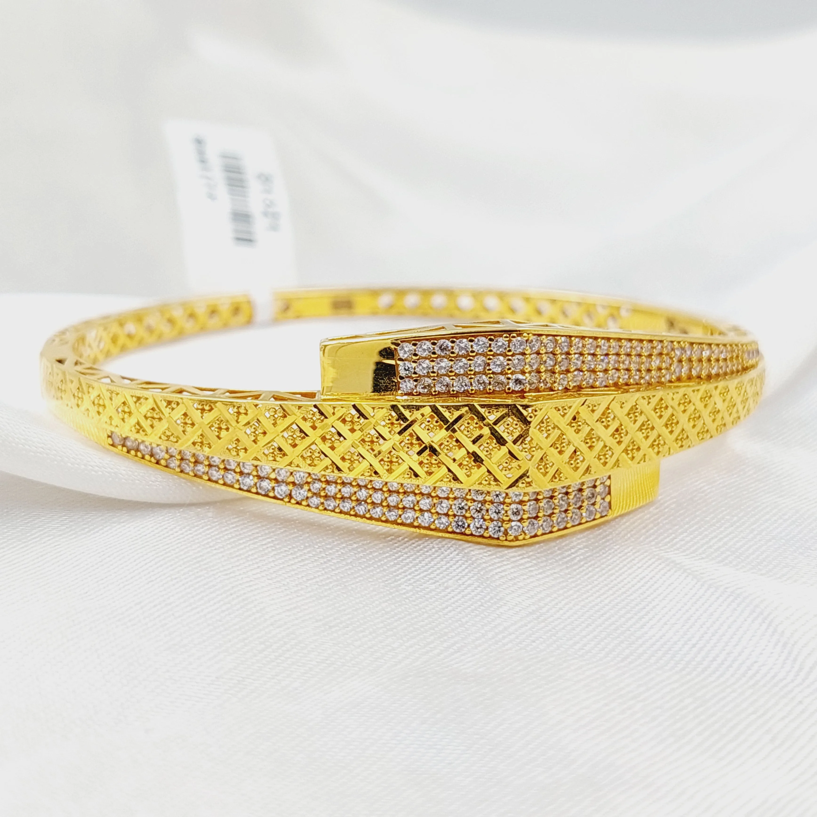 Zircon Studded Engraved Bangle Bracelet